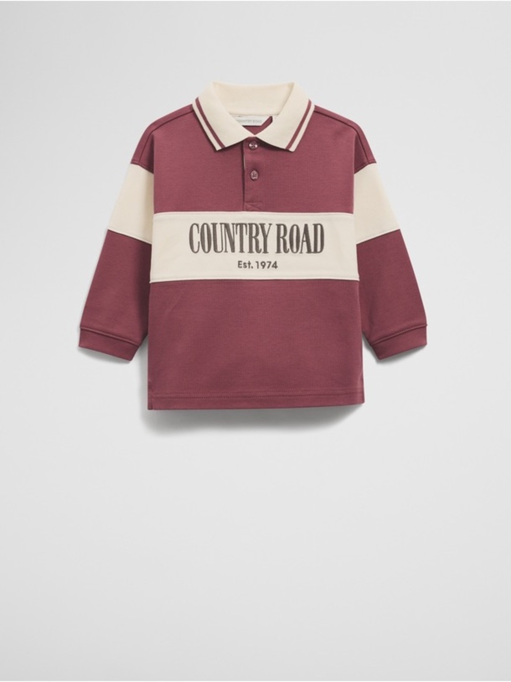 COUNTRY ROAD | 100% Organically Grown Cotton Rugby Long Sleeve Polo in Redwood